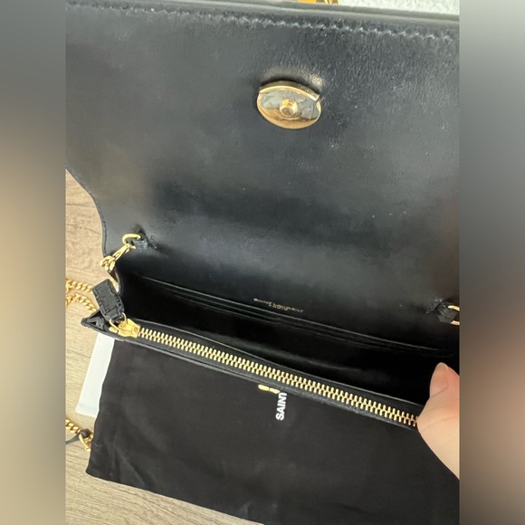 Saint Laurent Kate Croc Embossed Wallet on Chain Handbag - Picture 11 of 13